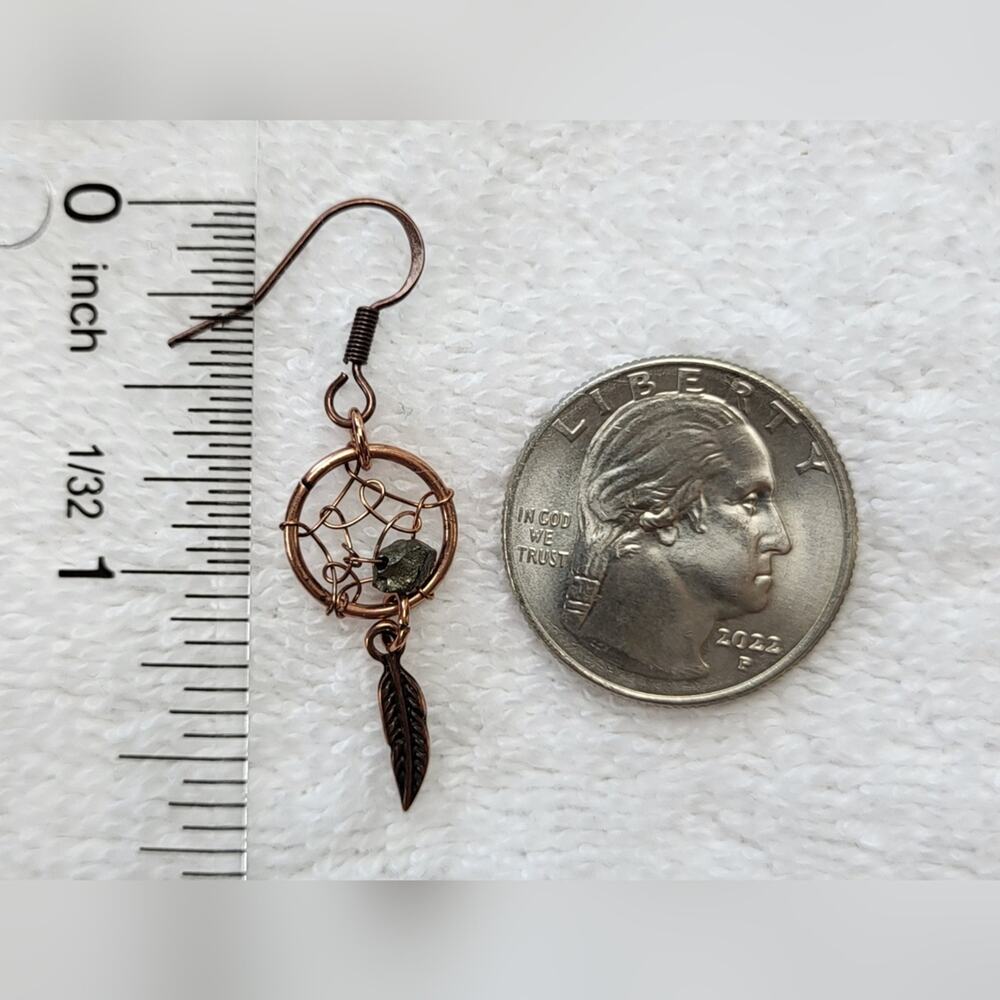 Copper Dreamcatcher Earrings with Gray Stone Accent - Picture 6 of 6